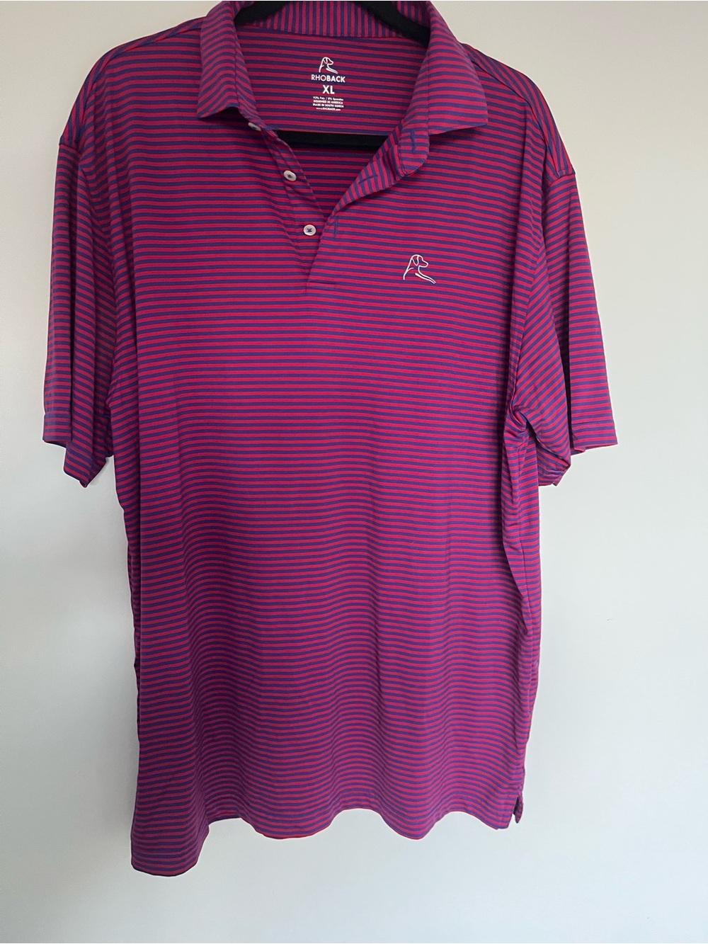Rhoback Men’s Magenta and Navy Striped Polo